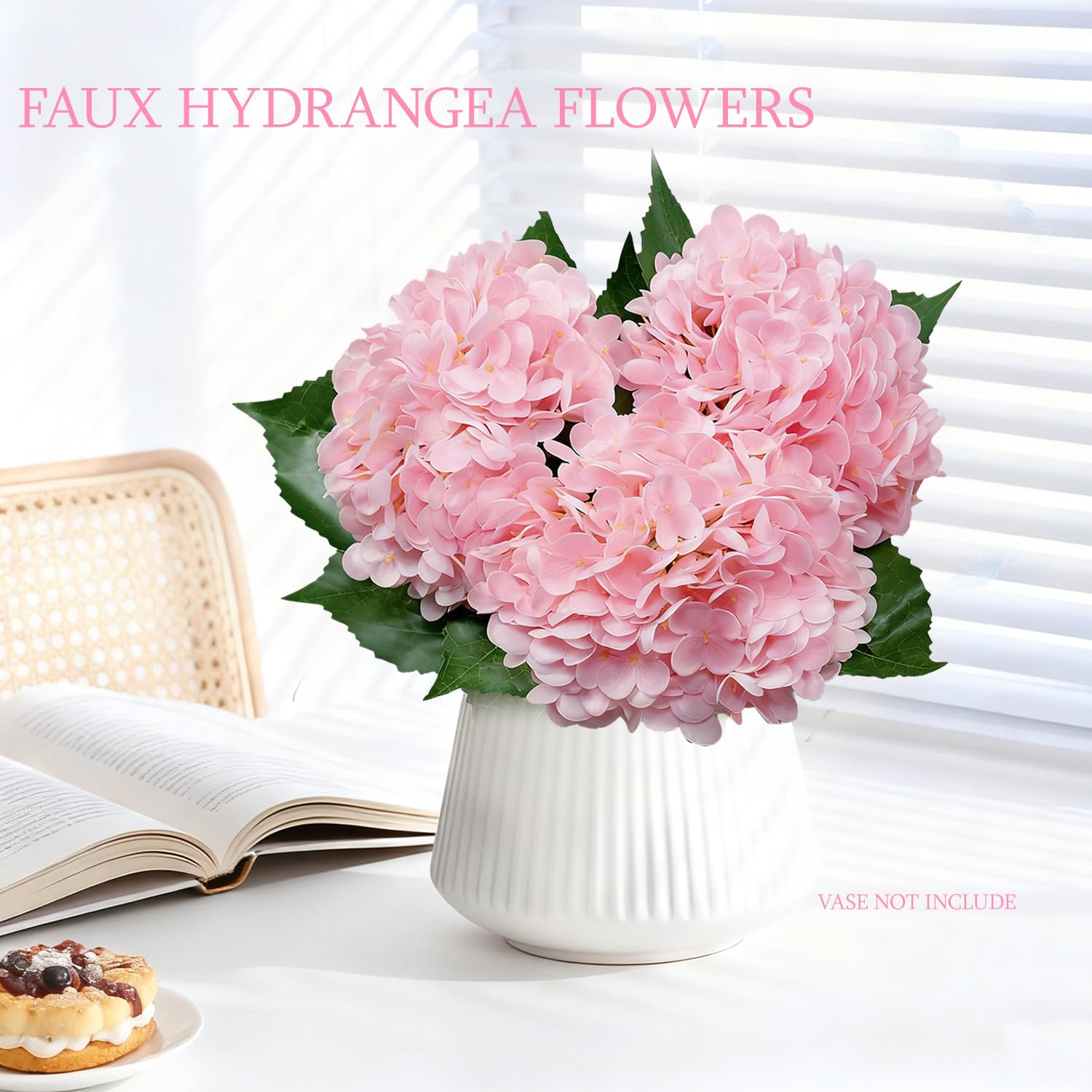Pink Hydrangea Artificial Flowers 21 Inch Realistic Artificial Hydrangea Large Real Touch Flowers With Stems & Leaves For Wedding Bouquets Centerpieces Home Decor Party Table Decoration (3Pcs )