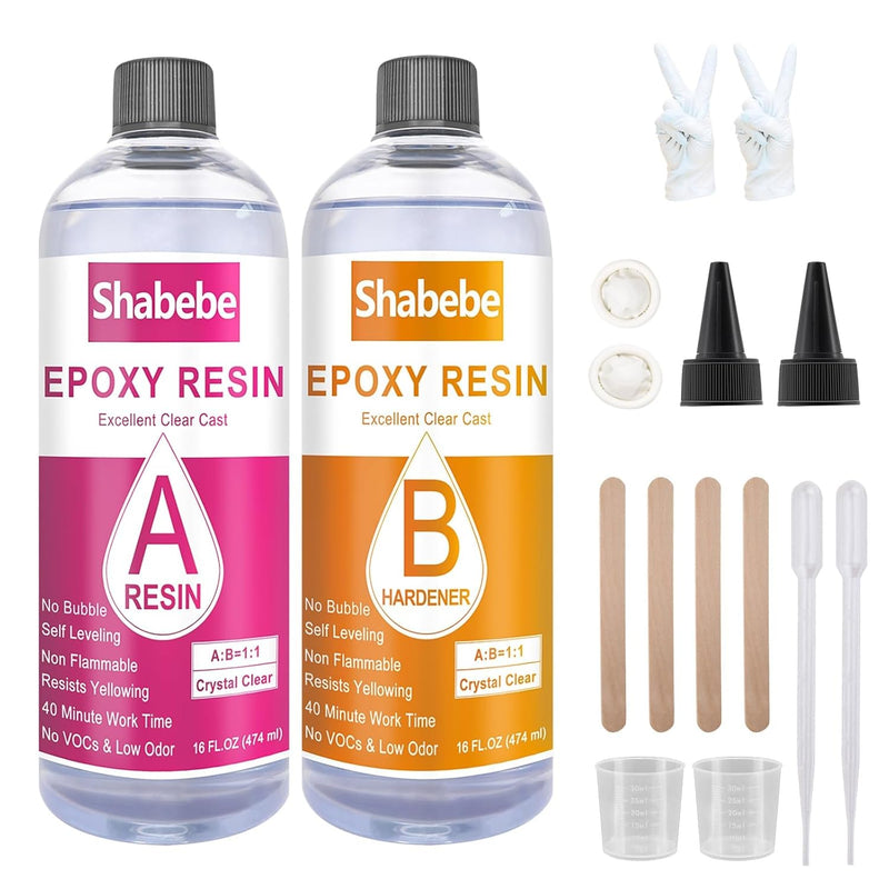 Epoxy Resin, 32Oz Epoxy Resin Crystal Clear, Not-Yellowing No-Bubble, Self Leveling Easy-Pour Easy Mix 1:1 Casting Kit & Coating For Diy Jewelry Making, Art Resina Clear Crafts, Molds, River Tables