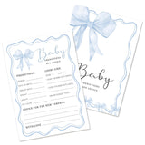 Baby Shower Predictions And Advice Cards For New Parents, Baby Shower Game For Girl Boy, 25 Pack Double-Side Gender Neutral Games, Blue Bow-F09