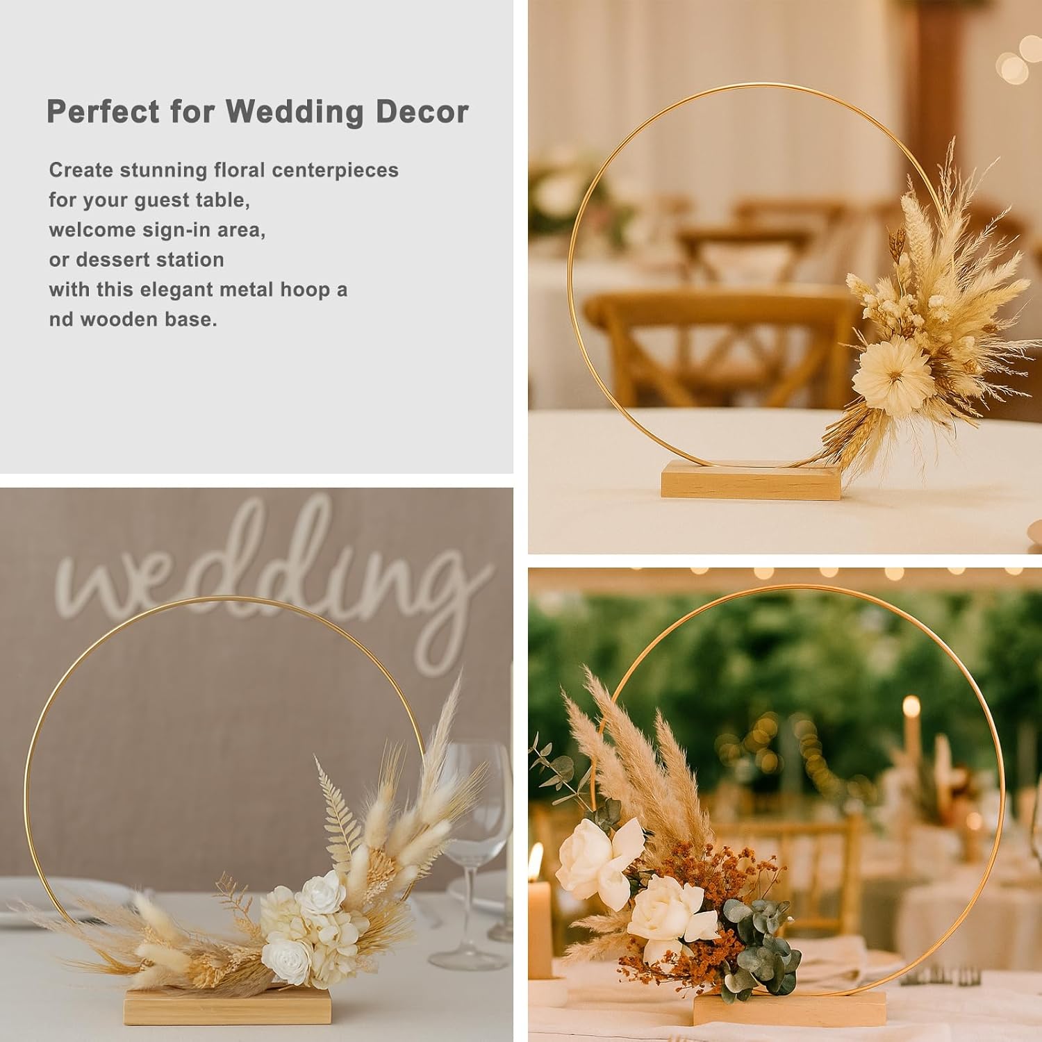 10 Pack Floral Hoop With Stand And 38-Yard Paddle Wire 14 Inch Metal Rings For Diy Centerpiece Table Decorations Crafts Macrame Rings Hoop Wreath Dream Catcher Rings Wedding Christmas Wreaths, Gold