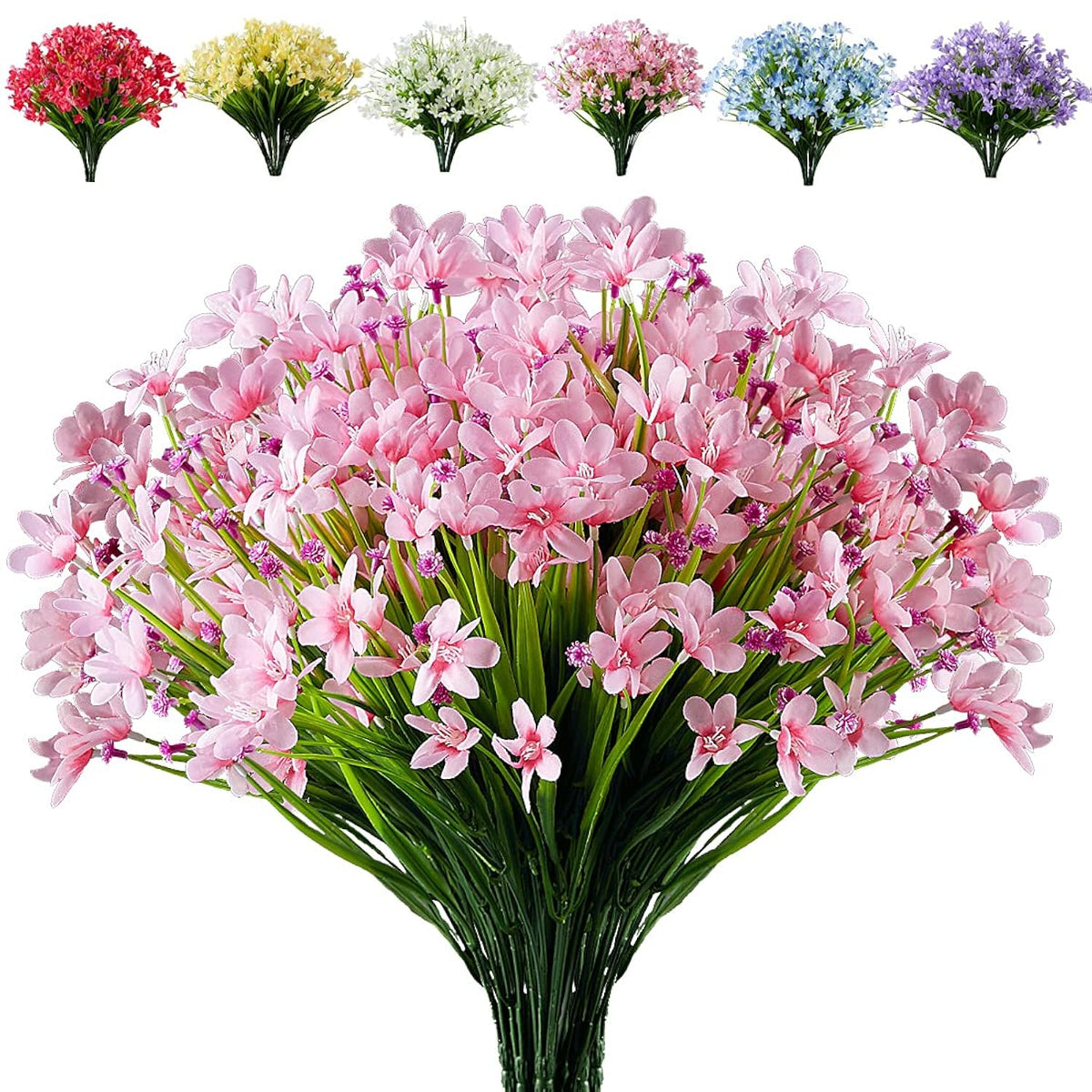 8 Bundles Artificial Flowers Fake Daffodils Flowers Uv Resistant No Fade Faux Greenery Faux Plastic Lotus For Wedding Garden Hanging Planter Indoor Porch Patio Office Home Decoration(Pink)