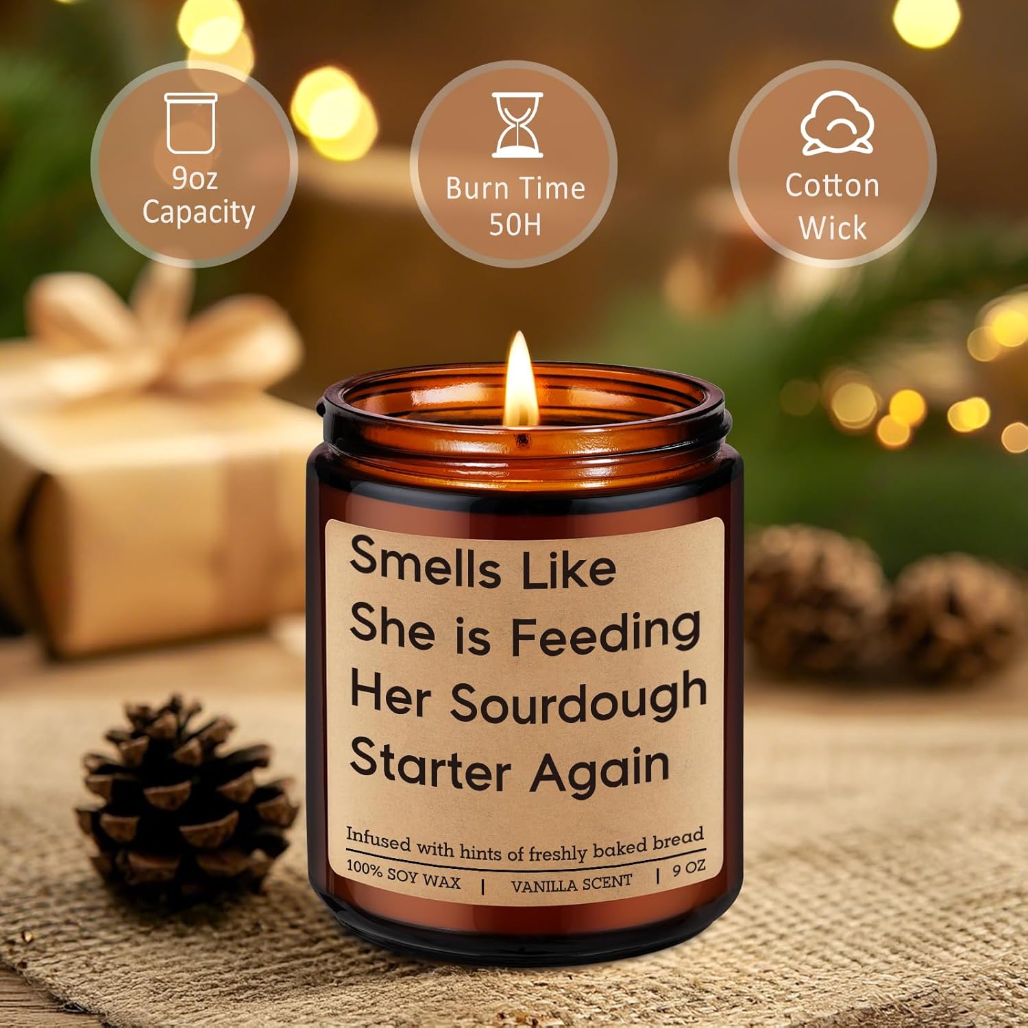 Candle, Gifts For Sourdough Bakers, Sourdough Gifts For Women, Starter, Sour Dough Bread Baking Making Presents For Bread Baker Lover, Funny Valentines Birthday Idea For Friend Sister Wife Her