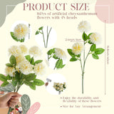 48 Heads Artificial Chrysanthemum Flowers Bouquets Plastic Hydrangea Silk Mums Hydrangea Wedding Bouquets For Home Garden Party Office Decoration Table Floral Centerpieces (Champagne)
