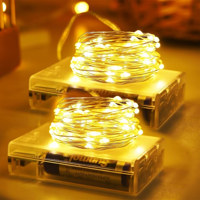 2 Pack Battery Operated Fairy Lights 33FT 100 LED Warm White Mason Jar String Lights with Timer Waterproof for DIY Party Decor