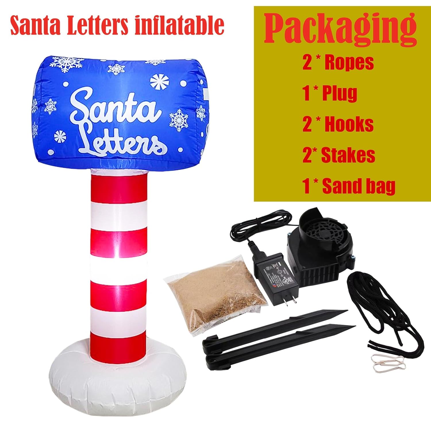 Inflatable Christmas Outdoor Decoration Mailbox - 4 Ft Santa Letters Blow Up With Built-In Led Lights For Christmas Outd
