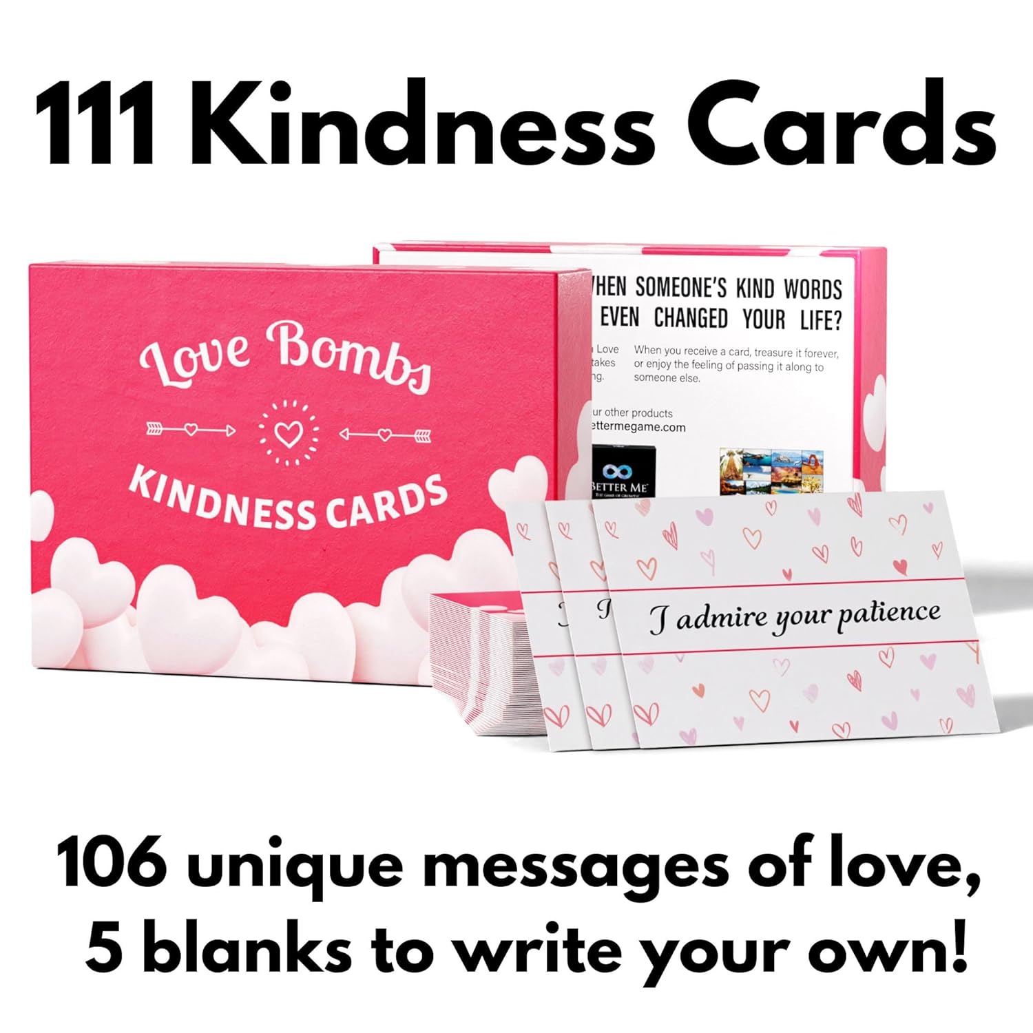 Love Bombs Kindness Cards – 111 Appreciation & Gratitude Cards, Love Notes For Him & Her, Just Because Gifts, Perfect For Valentine'S Day (Red Hearts)
