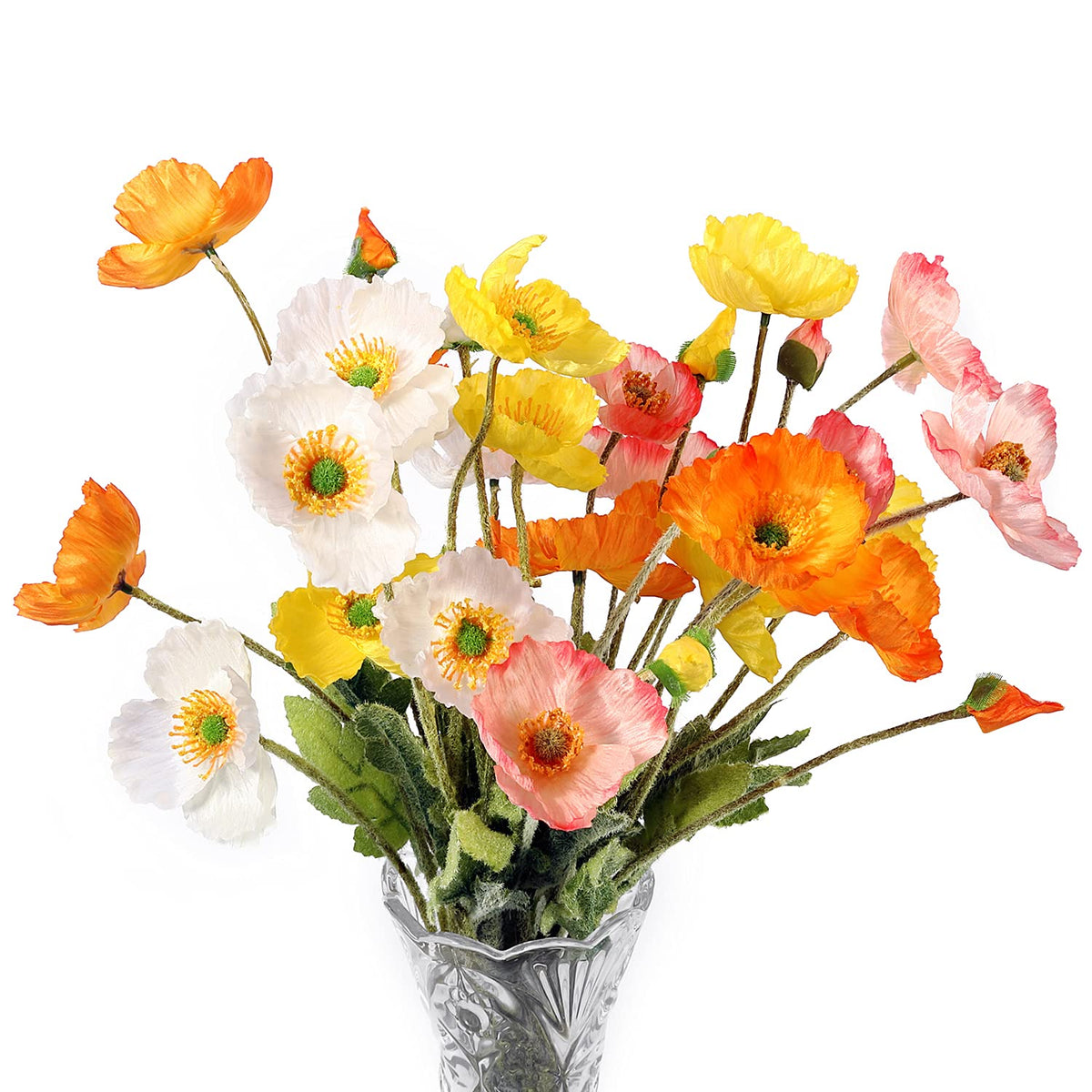 Artificial Poppy Flowers, 8 Bundles Faux Poppies With Stems For Floral Arrangements - Wedding, Home, Office, Party Table Centerpiece Decor