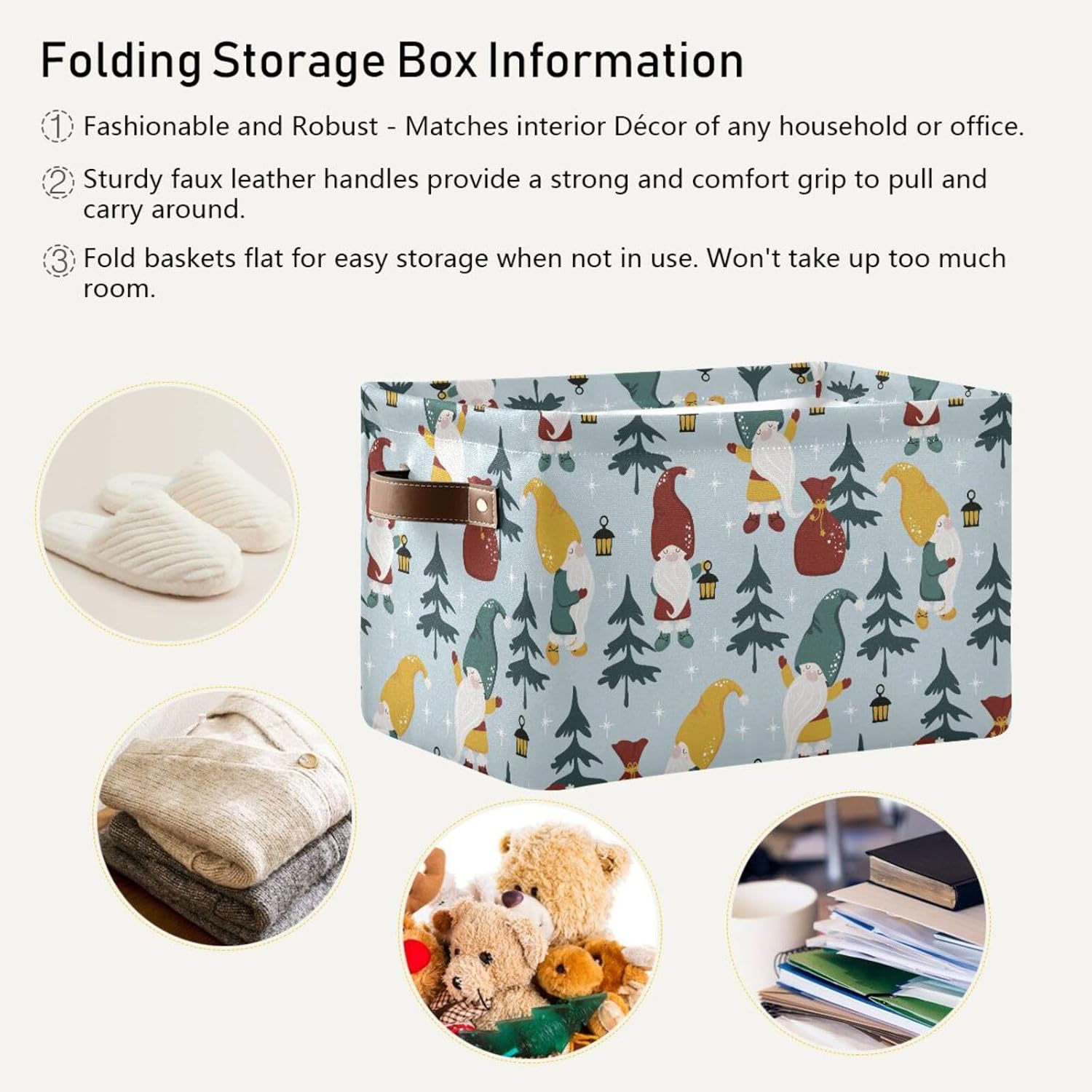 Large Storage Basket Gnomes Christmas Trees Foldable Storage Box Organizer Bins With Handles For Bedroom Home Office