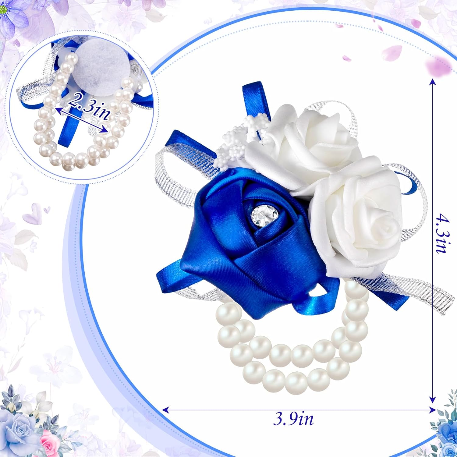 18 Pcs Wrist Corsages For Prom Wedding Artificial Rose Wristlet Corsage Hand Flower For Mother Of Bride And Groom, Bridal, Bridesmaid Wedding Supplies (Royal Blue)