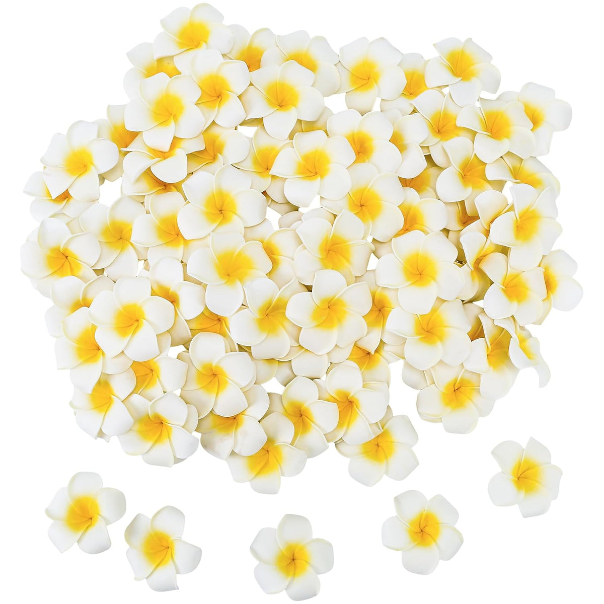 100Pcs 1.9'' White Hawaiian Plumeria Foam Flower Heads, Artificial Frangipani With Petal For Hair Clips, Lei Making Supplies, Hat Cap Ornament, Diy Floral Craft Decor, Spring Wedding Beach Party Home