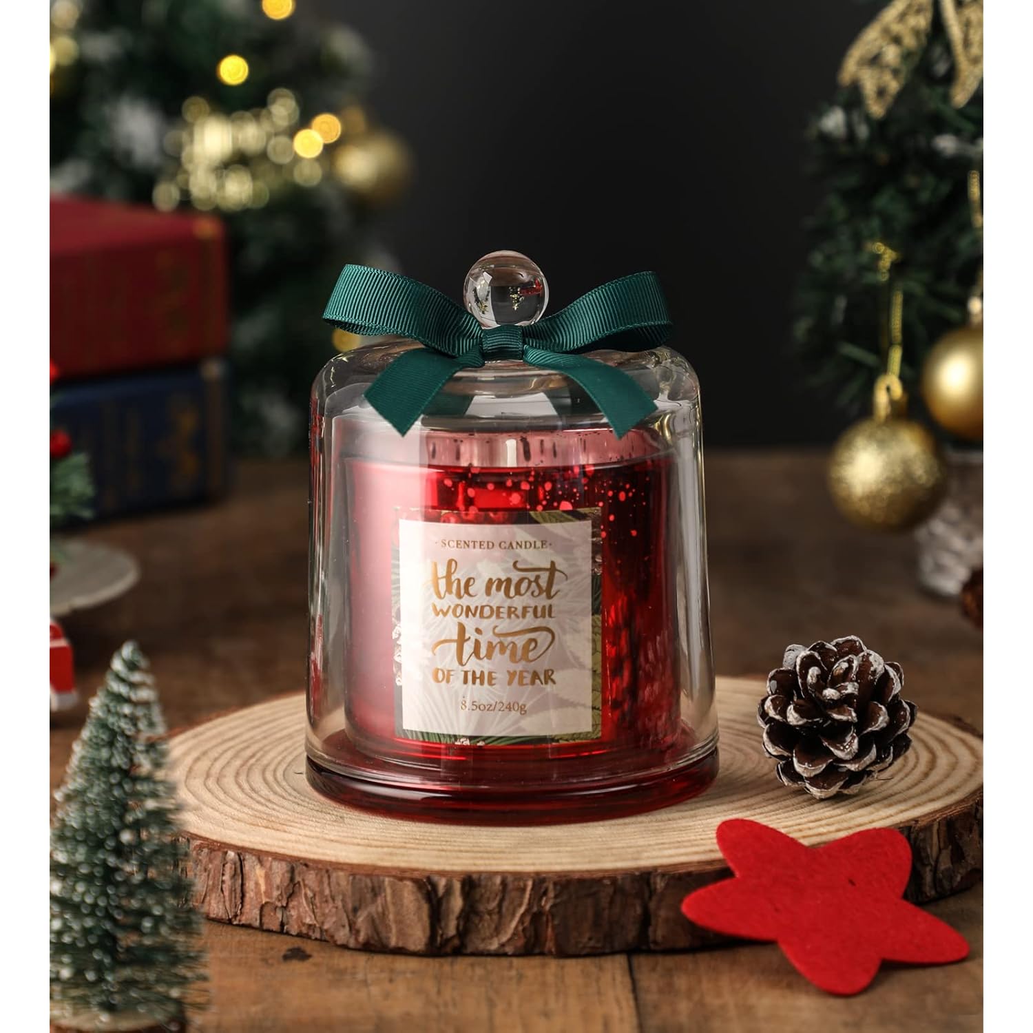 Christmas Candle, Pine Scented Candle, Christmas Gifts For Women, Holiday Winter Candle, Scented Candle For Home, Natural Soy Wax,8.5Oz,Red