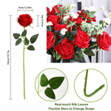 10Pcs Artificial Roses Flowers, Realistic Blossom Roses, Real Touch Silk Rose, Single Fake Flower Long Stem Bouquets For Home Wedding Party Decoration