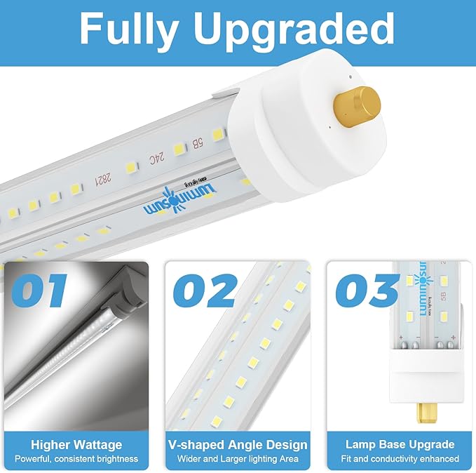 20 Pack 8FT T8 LED Bulbs 100W 12000LM 5000K V Shaped Dual End Ballast Bypass Tube Lights