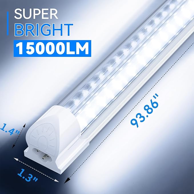 4 Pack 8FT LED Shop Lights 100W 15000LM 6000K V Shaped Linkable T8 Tube Fixtures