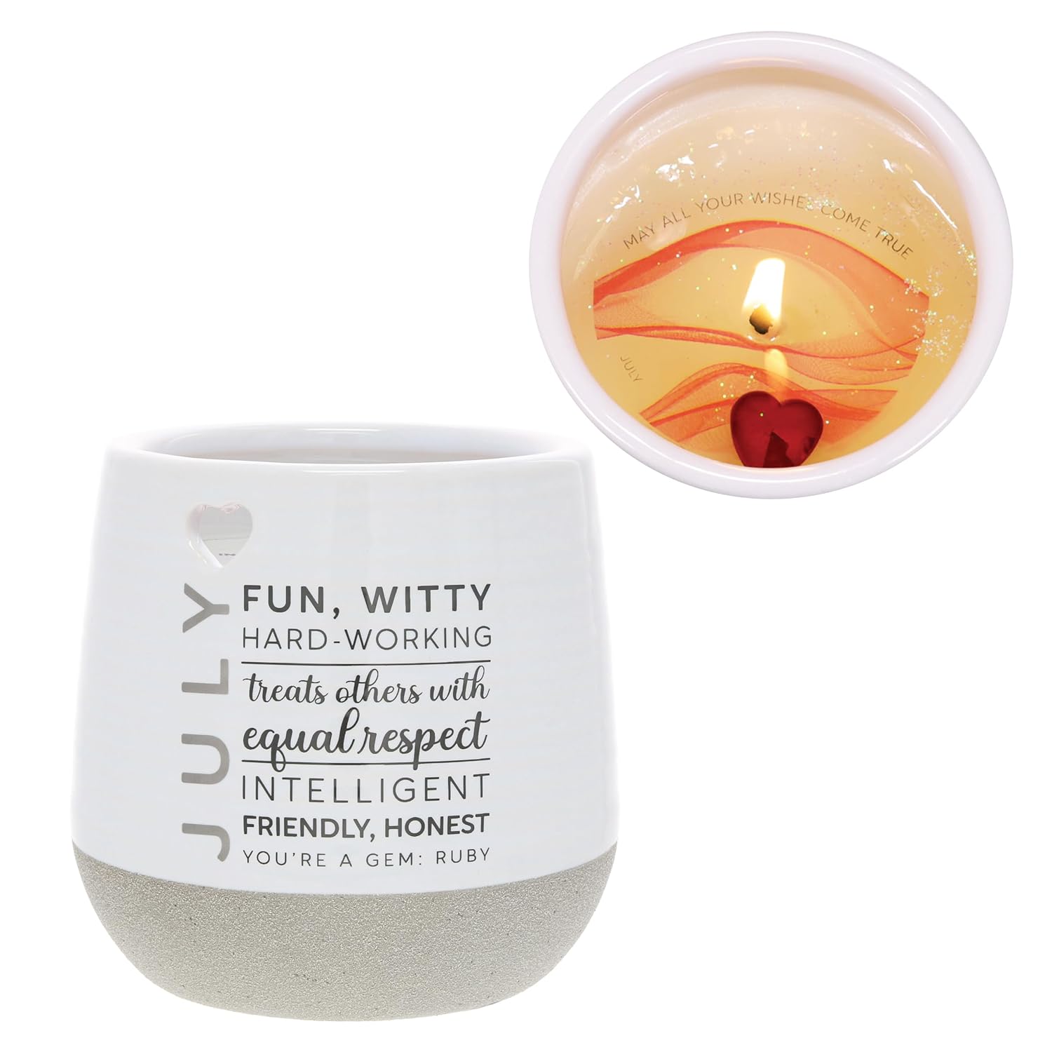Pavilion Gift Company - July 11 oz Wax Reveal Candle, Natural Soy Wax Birthstone Candle, Jasmine Scented, Gemstone Candle with Crystal Inside, Birthday Gifts for Women, 1 Count