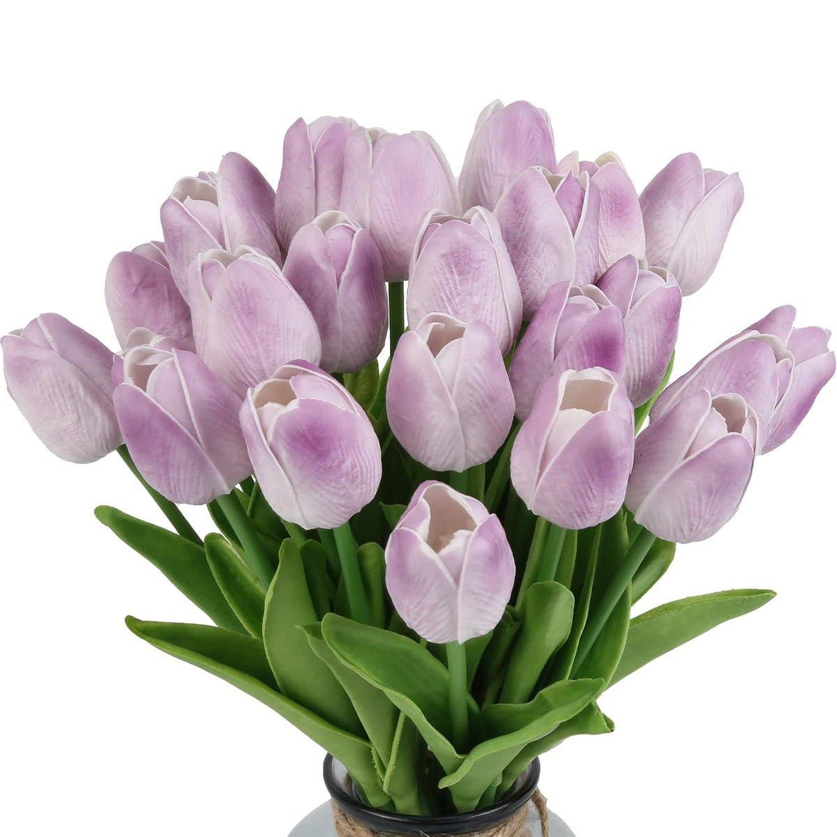 Real Touch Purple Tulips 24Pcs Artificial Flowers For Decoraion Fake Tulips Light Purple Flowers Floral Arrangements Artificial Faux Tulip Decor For Table Home Kitchen Decor (Light Purple)