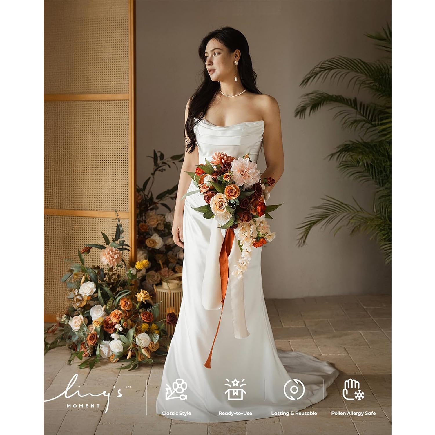 Artificial Flowers Fake Silk Dahlia Faux Foam Roses Combo For Diy Wedding Bouquets Centerpieces Arrangements Bridal Shower Party Home Decorations, Amber & Terracotta, 23Pcs