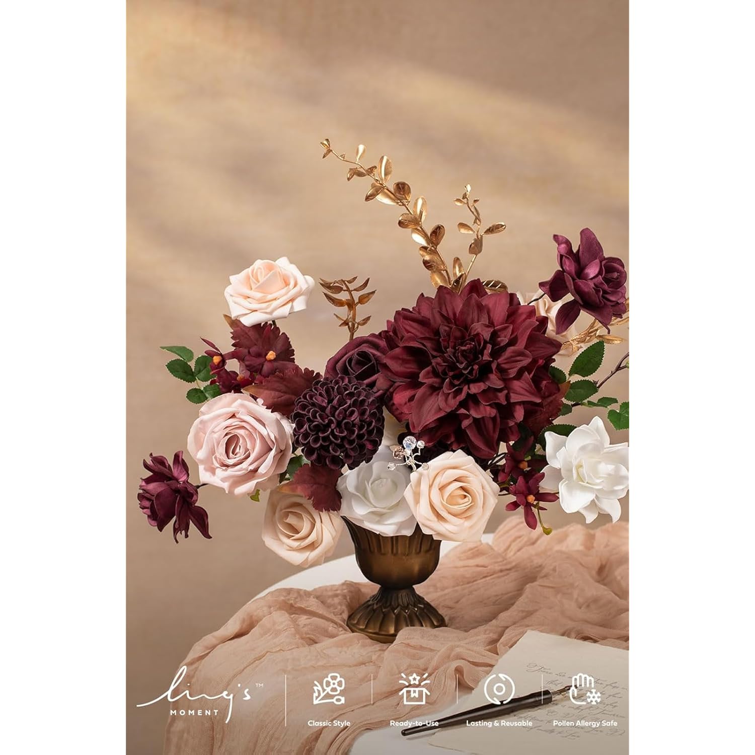 Artificial Flowers 9Pcs Silk Dahlia 5.5"/4.5" Fake Flowers For Diy Wedding Craft Bouquets Centerpieces Arrangements Party Baby Shower Home Decorations (Burgundy)
