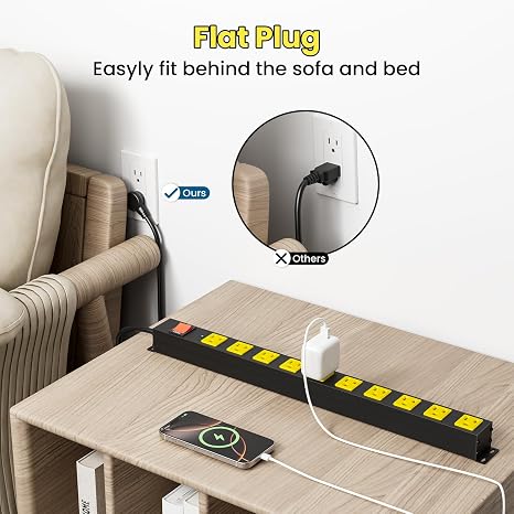 10 Outlet Metal Power Strip 2100J Surge Protector 6FT Cord Wide Spaced