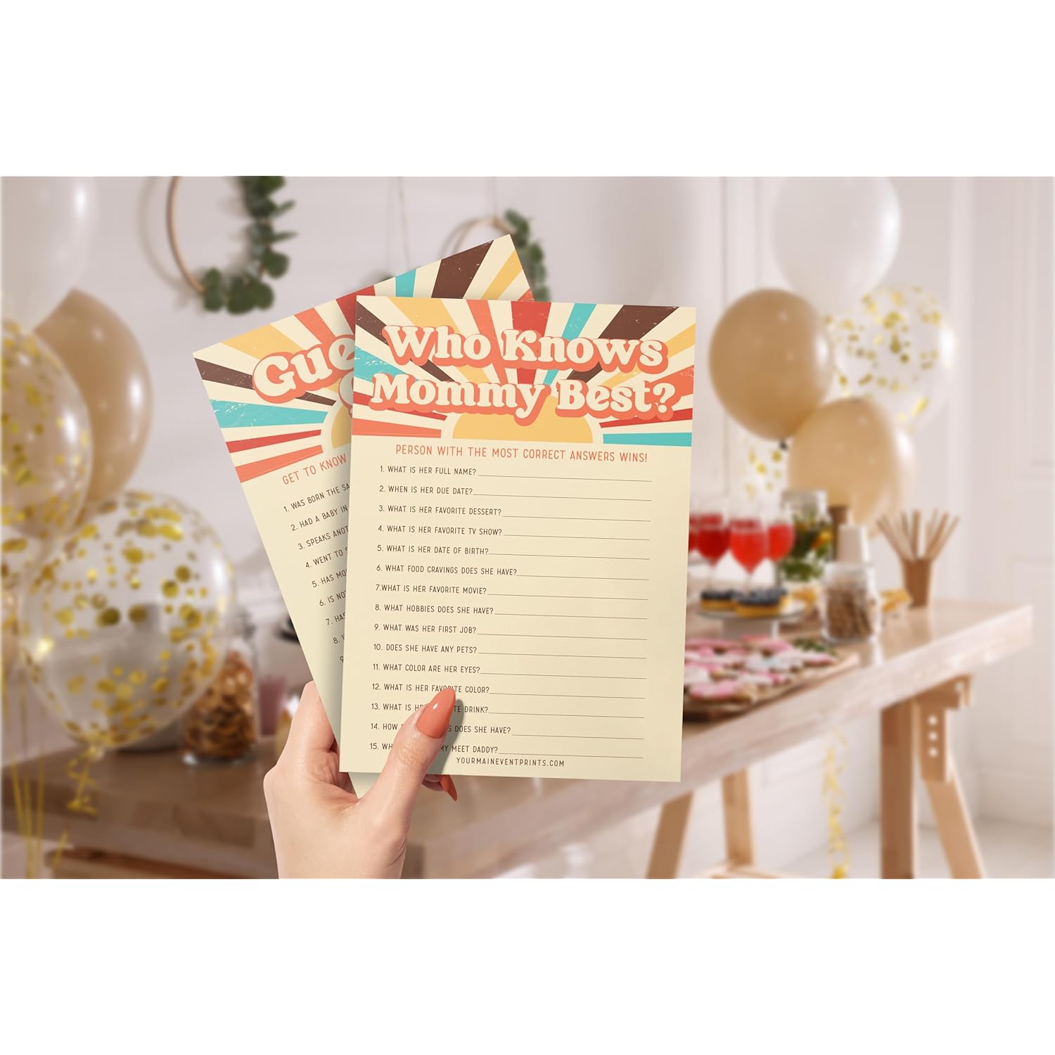Baby Shower Games And Activites, Here Comes The Son Baby Shower Games, 50 Pack Printed Front And Back (Guest Quest, Who Knows Mommy Best)
