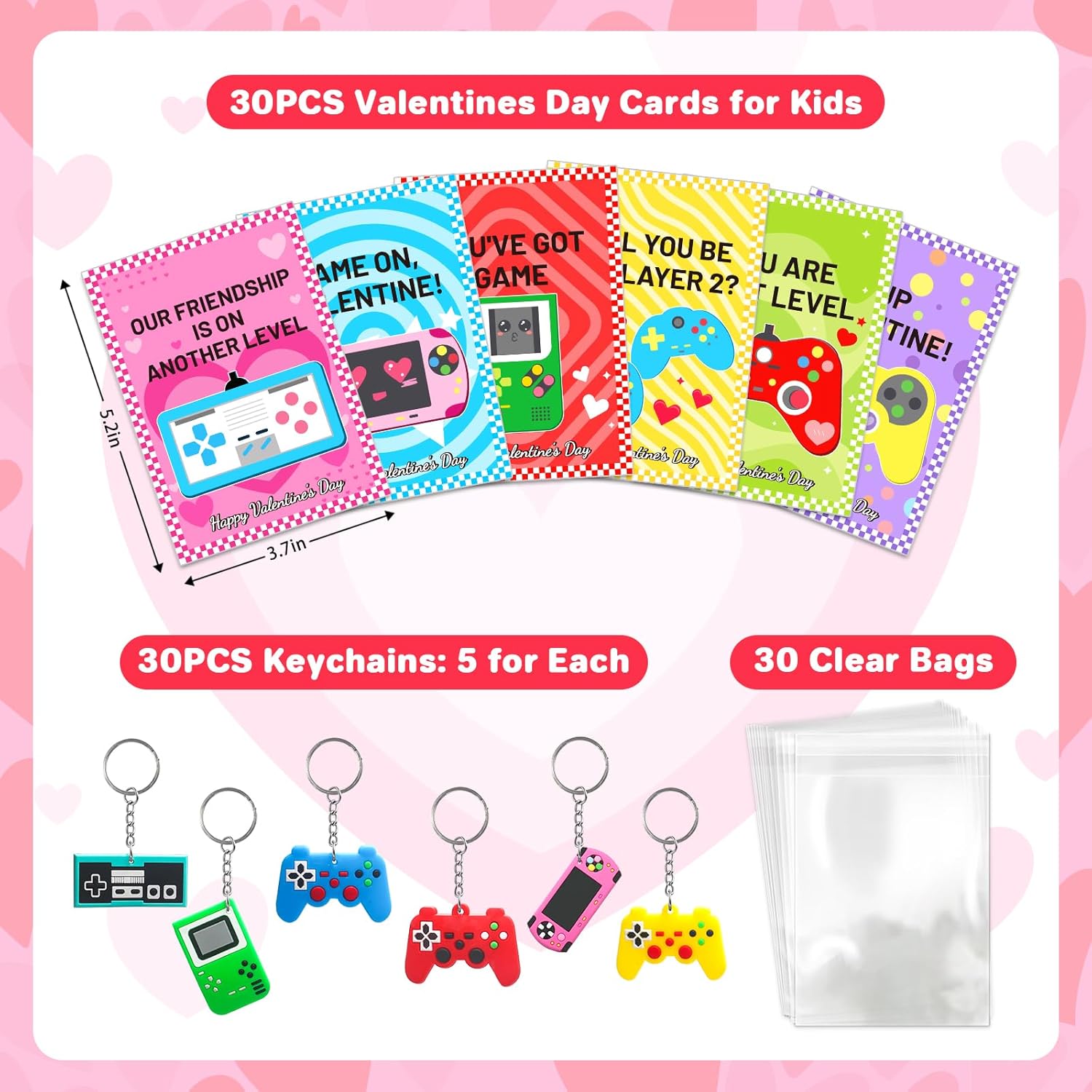 Valentines Day Cards For Kids: 30 Pack Keychain Kids Valentines Cards - Valentines Day Gifts For Boys Girls Classroom School Exchange Prize Party Favors Valentines Treats Goodie Bag Stuffers