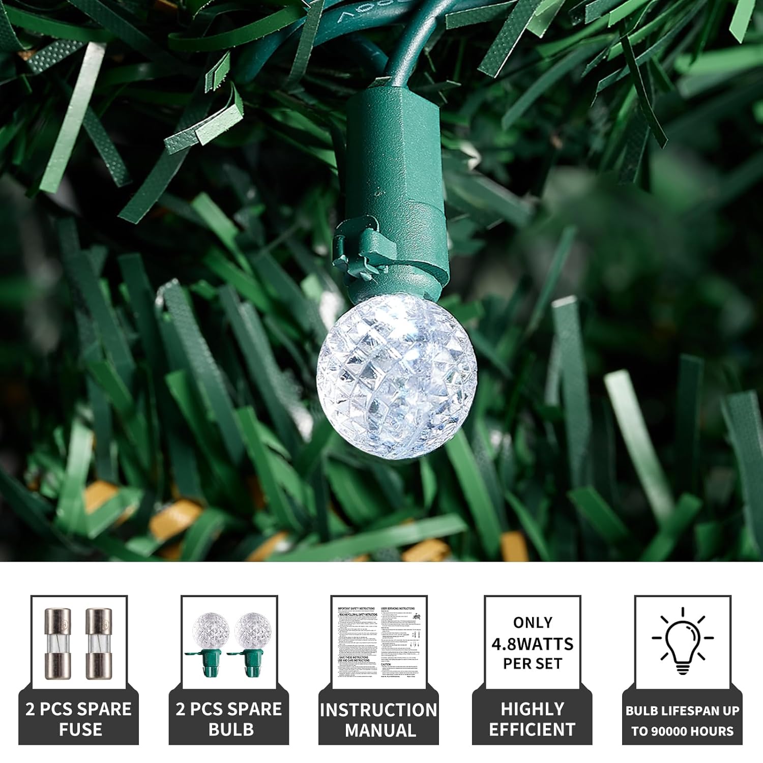 Christmas Lights 70L Green G14 Raspberry Cool White Led Globe String Lights, Total 24.8 Feet,Indoor And Outdoor,Connecta