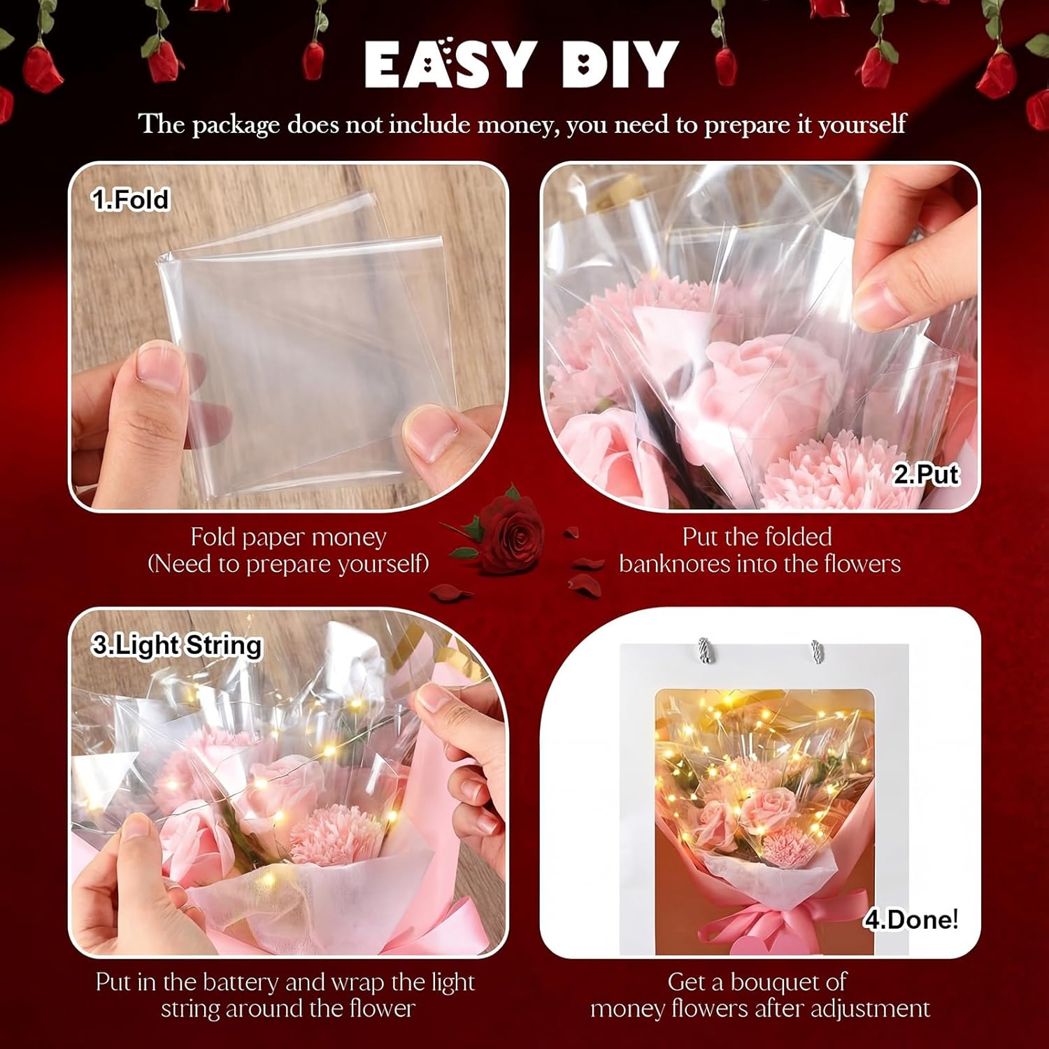 Valentine'S Day Flower Bouquet Kit Rose Bouquet For Gift Artificial Flower Bouquets With Bag For Valentine'S Day Birthday Party Anniversary(Pink)