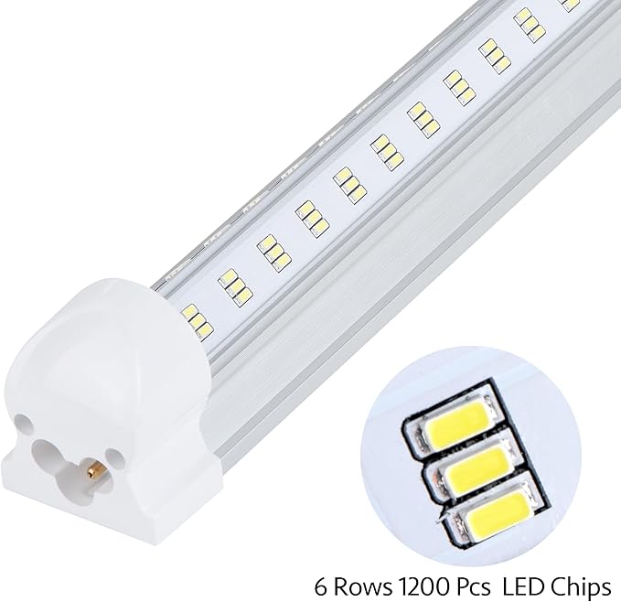 10 Pack 8FT LED Shop Light Fixtures 100W 15500LM 6500K V Shape 270 Degree Garage Warehouse Lights