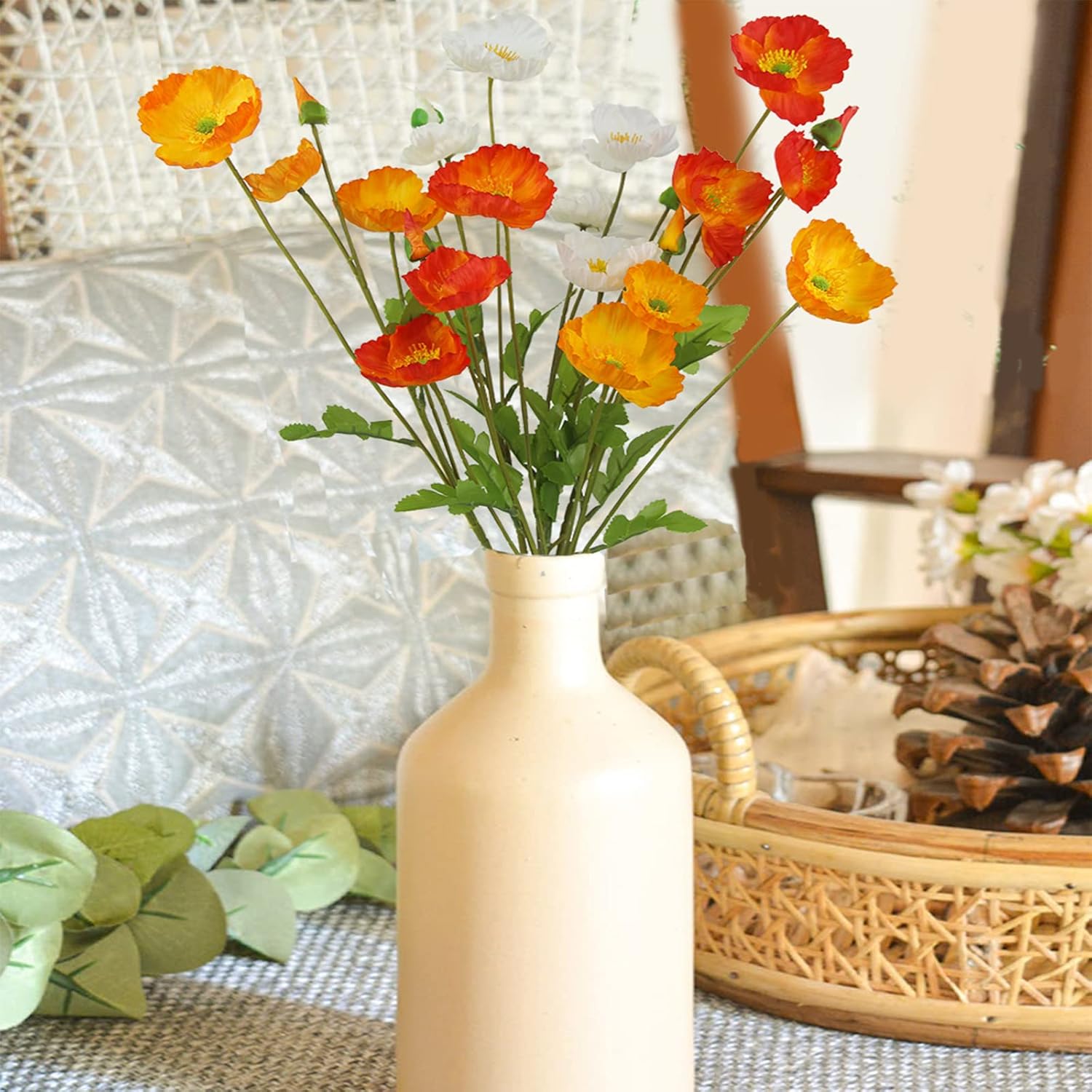 6 Pcs Artificial Poppy Flowers Silk Flower Poppy With Stems Real Touch Faux Poppy Spring Flowers For Home Kitchen Wedding Decorations Floral Arrangement Table Centerpiece