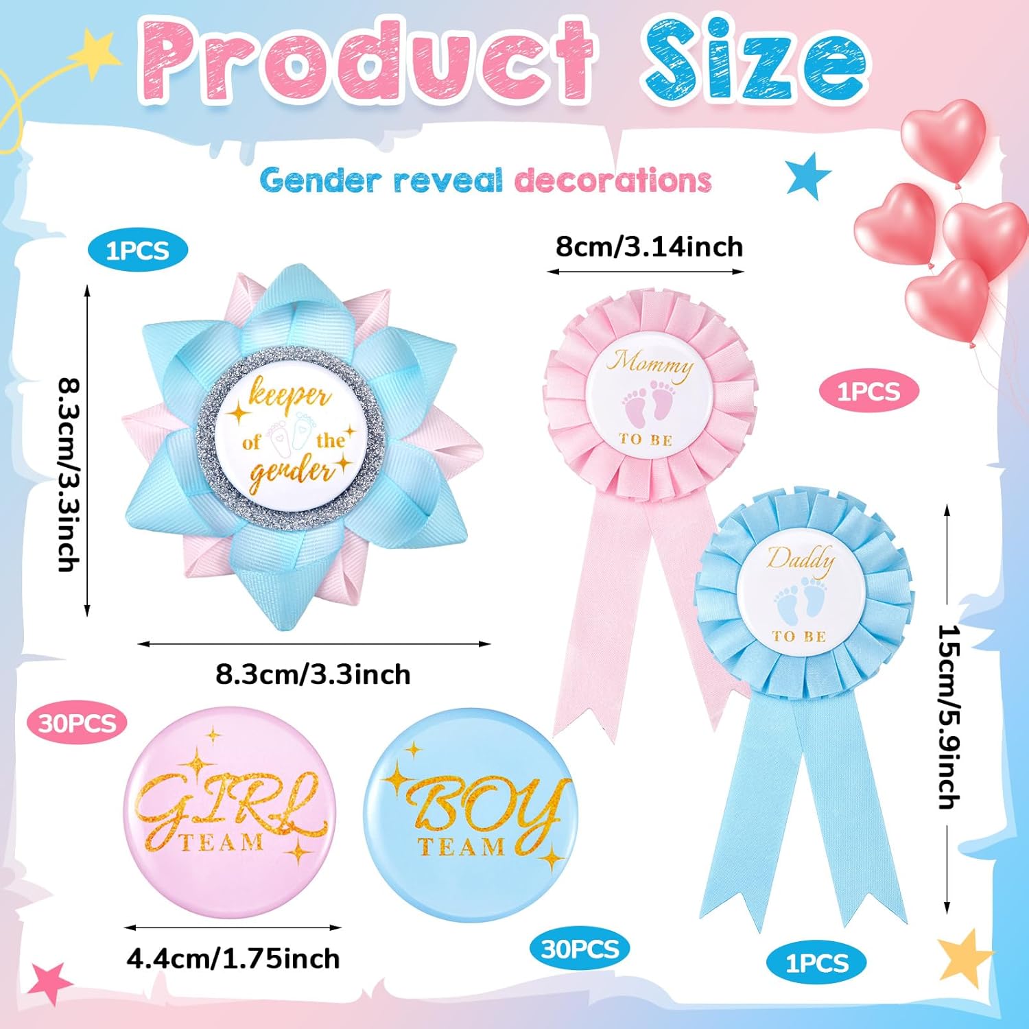 63 Pcs Gender Reveal Pins Set Including 60 Team Boy Or Girl Pins 2 Daddy And Mommy To Be Badge And 1 Keeper Of The Gender Badge And For Reveal Game Party Decorations Creative Party Favors