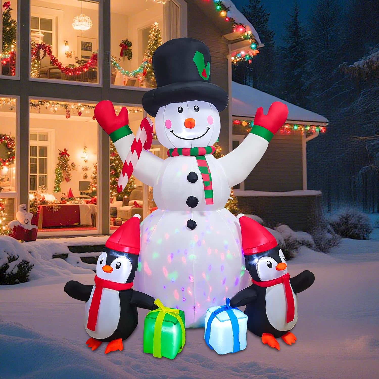 Christmas Inflatables 6Ft Snowman Outdoor Yard Decorations, Christmas Blow Up Snowman With Penguins And Giftboxes, Built
