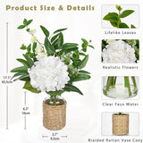 Fake Flowers In Vase With Faux Water, Hydrangea Artificial Flowers In Vase With Eucalyptus, Fake Flower Arrangements For Living Room, Bathroom, Dining Table Home Decor Wedding Centerpieces, White