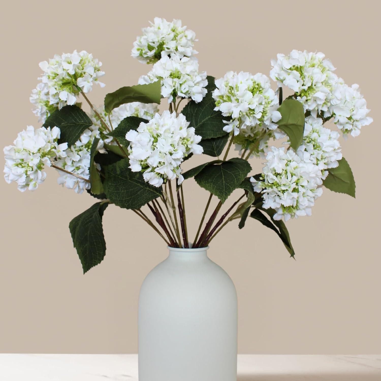 Real Touch Hydrangea Flowers 5 Stems (15 Heads) Artificial, Small Faux Hydrangea Flowers With Stems For Table Decor, Mini Silk Floral Arrangements Bouquet, Hortensias Artificiales, Snowball Viburnum