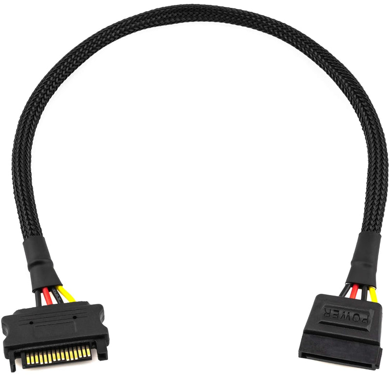 Crj Sleeved 15-Pin Sata Power Extension Cable - 12" Length For Extending Ssd A