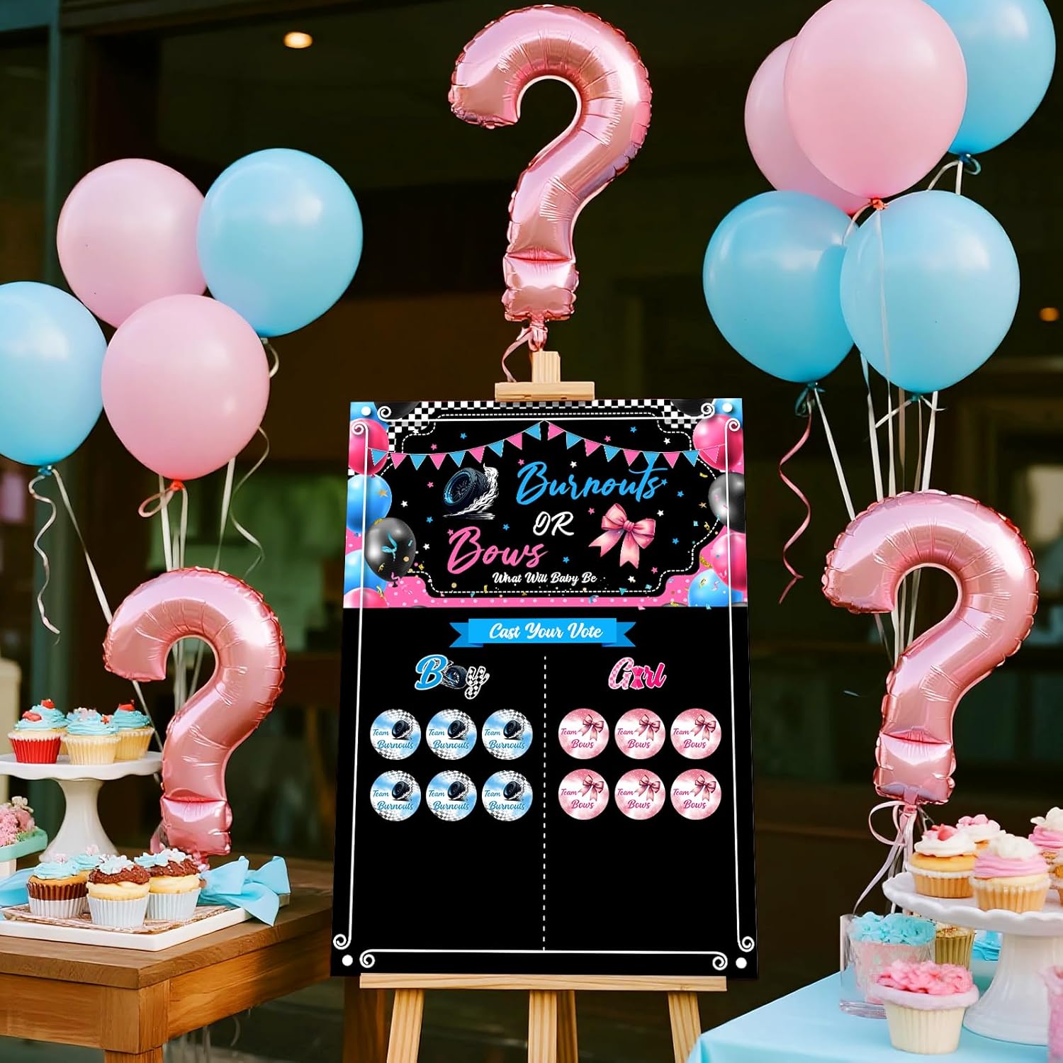 49Pcs Gender Reveal Party Games, Burnouts Or Bows Theme Baby Gender Reveal Voting Board Sign,Boys Girls Burnouts Or Bows Voting Stickers, He Or She, Decorations For Boy Or Girl Baby Shower