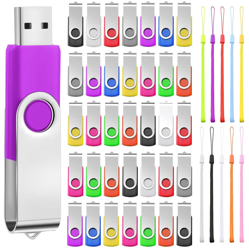 50 Pack Usb Flash Drives Bulk With Lanyards Usb 2.0 Thumb Drive Swivel Storage