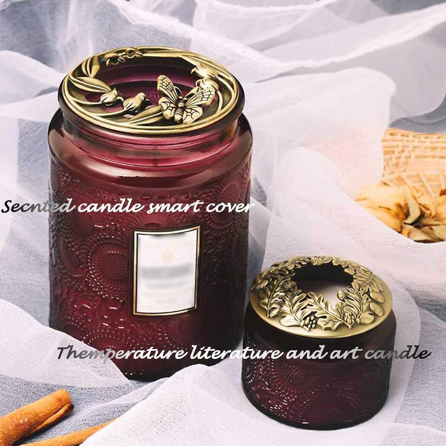 Candle Toppers Jar Candle Accessories Shades Sleeves For Jar Candles, Prefect Gift For Halloween Thanksgiving Christmas Candle Lover(Golden Antique Butterfly Patterns)