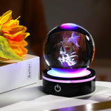 3D Hummingbird Figurine Crystal Ball With Light Base, Hummingbird Gifts For Women Men On Christmas Birthday, 3D Laser Engraved Hummingbird Ornament Glass Decorative Ball For Home Office (80Mm)