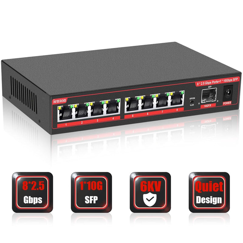 8 Ports 2.5G Ethernet Switch With 10G Sfp Slot,Unmanaged Network Switch,Ethern