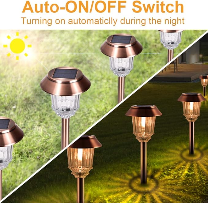 4 Pack Dimmable Solar Pathway Lights Waterproof Auto On Off Warm White Garden Lights