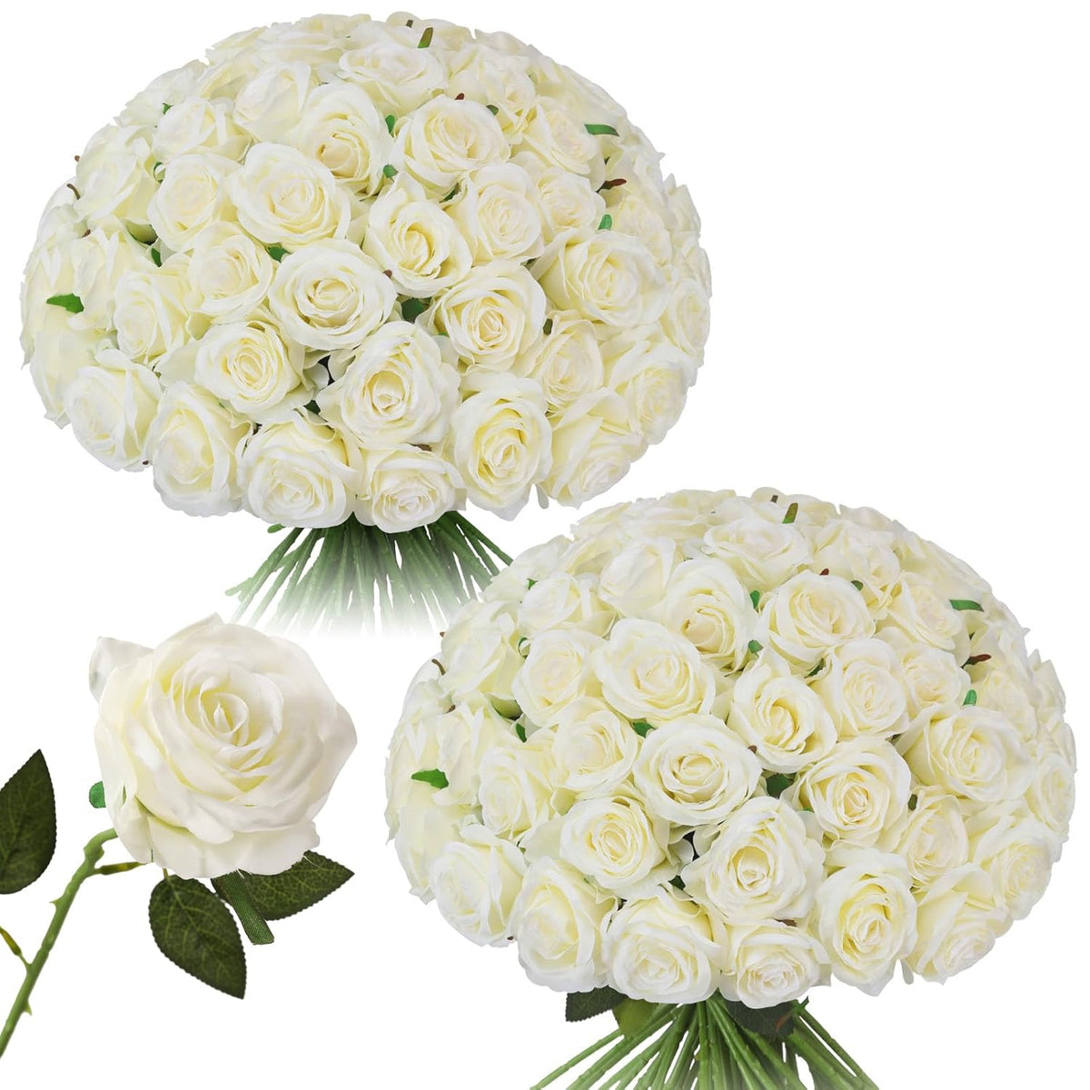 50Pcs Roses Artificial Flowers Bulk,Realistic Long Stem Fake Silk Roses For Wedding Centerpiece Table Vases Party Home Kitchen Diy Bouquets Decor?Off White?