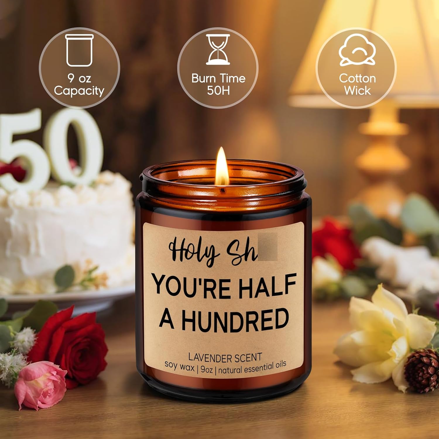 Funny 50Th Birthday Candles, 50Th Birthday Gifts For Women Men, Cool Turning 50 Year Old Gifts Ideas, Happy Half A Hundred Bday, Funny Presents For 50 Year Old Women, Men In Their 50S
