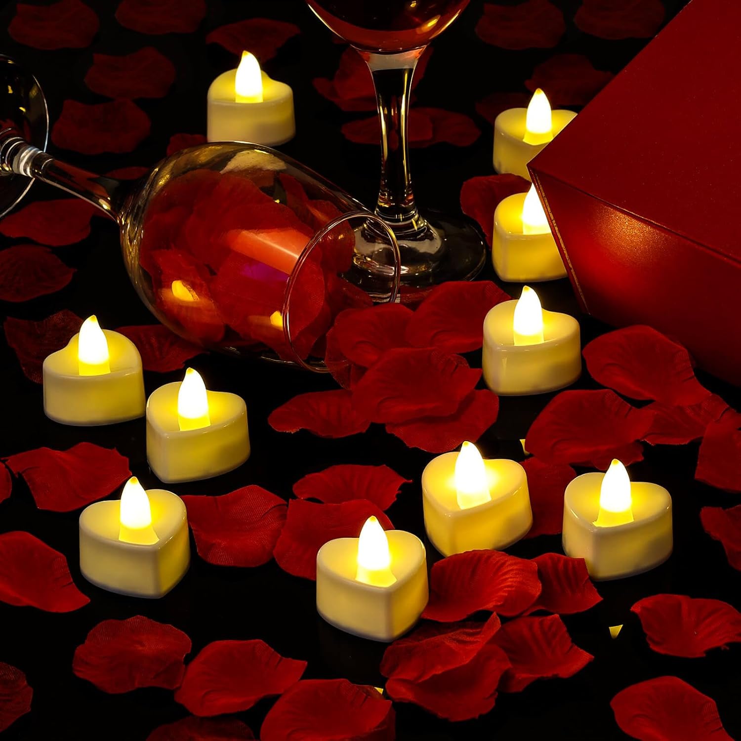 Rose Petals And Candles Set For Romantic Decorations, 48 Romantic Candles With 4000 Fake Rose Petals For Special Night, Hotel Room, Date Night, Bedroom, Valentine'S Day Decorations