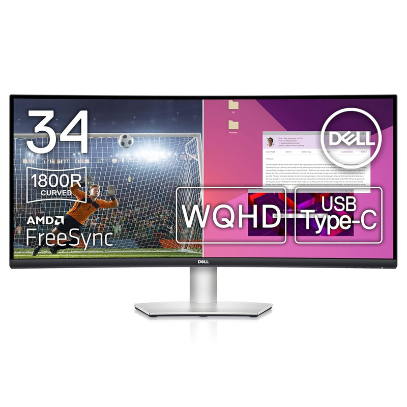 Dell S3423DWC Curved USB-C Monitor - 34-Inch WQHD (3440x1440) 100Hz 4Ms 21:9 D