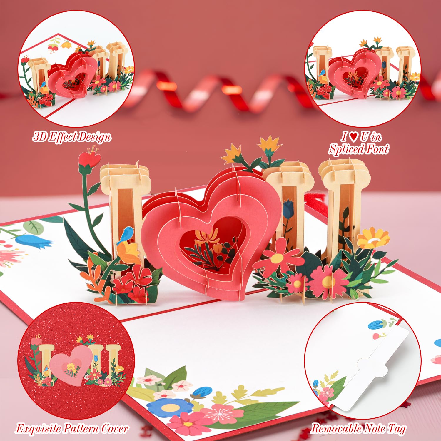 Pop Up Valentines Day Cards, Romantic 3D Love Anniversary Cards, Pop Up Wedding Birthday Gift Card For Her Him Women Wife Husband Couple
