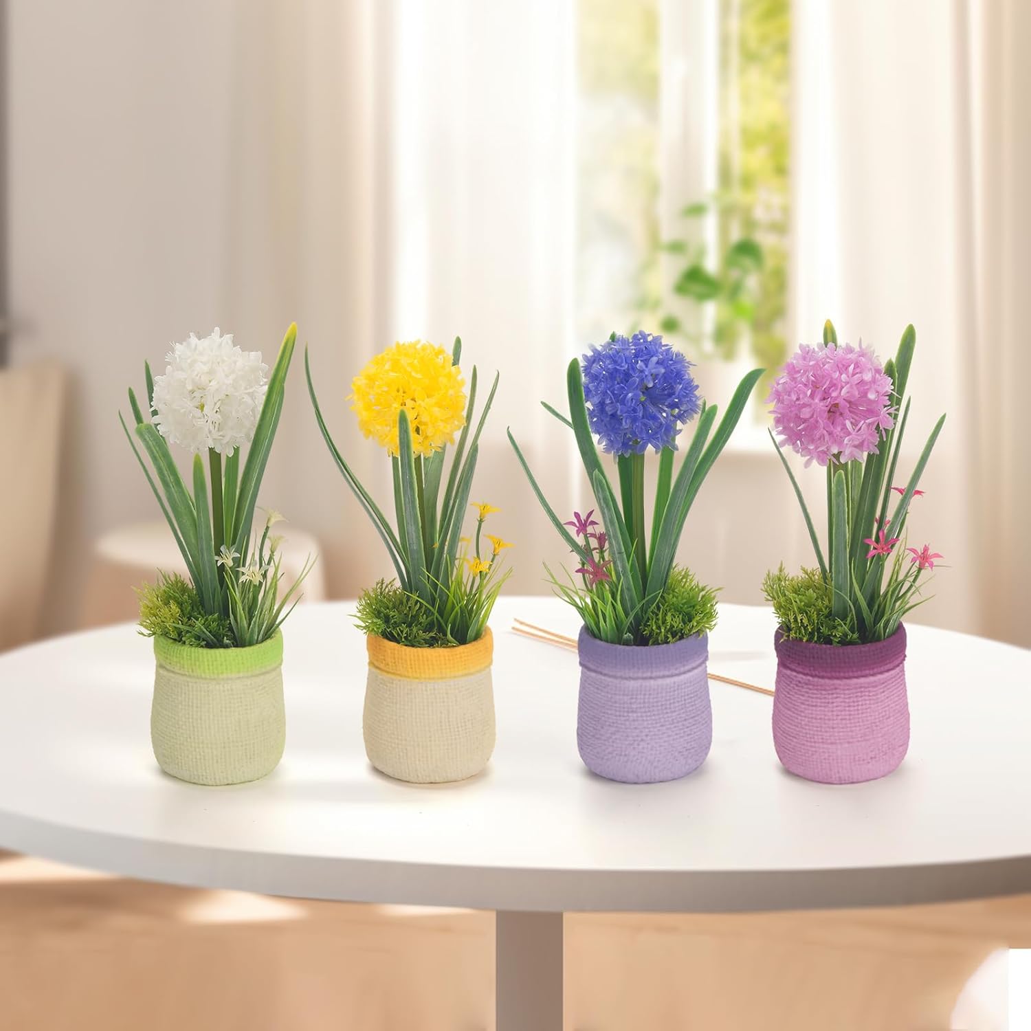 4Pcs Fake Flowers In Vase, Babys Breath Artificial Flowers Indoor, Fake Potted Plants, Hydrangeas, Desk Plants For Home Indoor Bathroom Kitchen Shelf Office Decor(Plastic Vase)