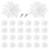24 Pcs Christmas Glitter Poinsettia Flowers Christmas Tree Ornaments Artificial Christmas Flowers Decorations With Clips For Xmas Holiday Wedding Wreath Party Floral Decorations (White)