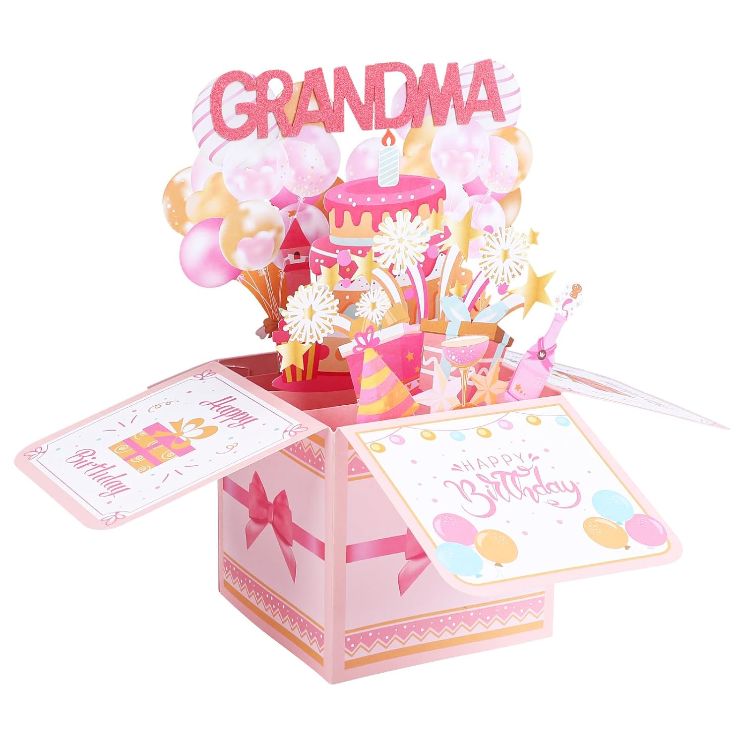 Happy Birthday Grandma Pop Up Card, Colorful Popup Mothers Day Birthday Card Balloons Fireworks Greeting Cards With Envelope Creative Gifts For Nana From Granddaughter Grandson