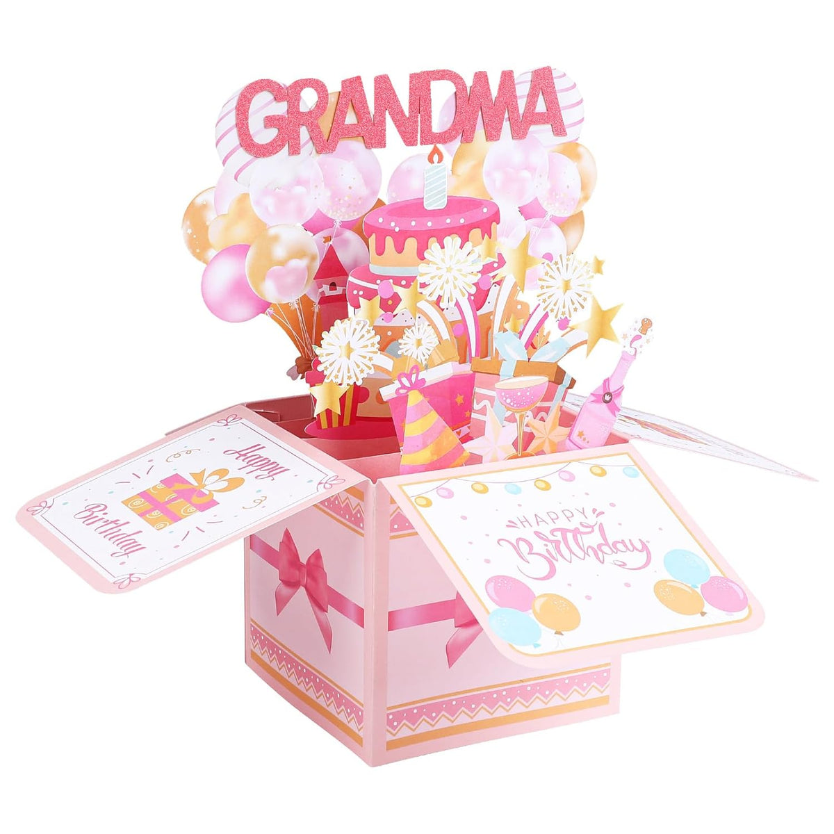 Happy Birthday Grandma Pop Up Card, Colorful Popup Mothers Day Birthday Card Balloons Fireworks Greeting Cards With Envelope Creative Gifts For Nana From Granddaughter Grandson