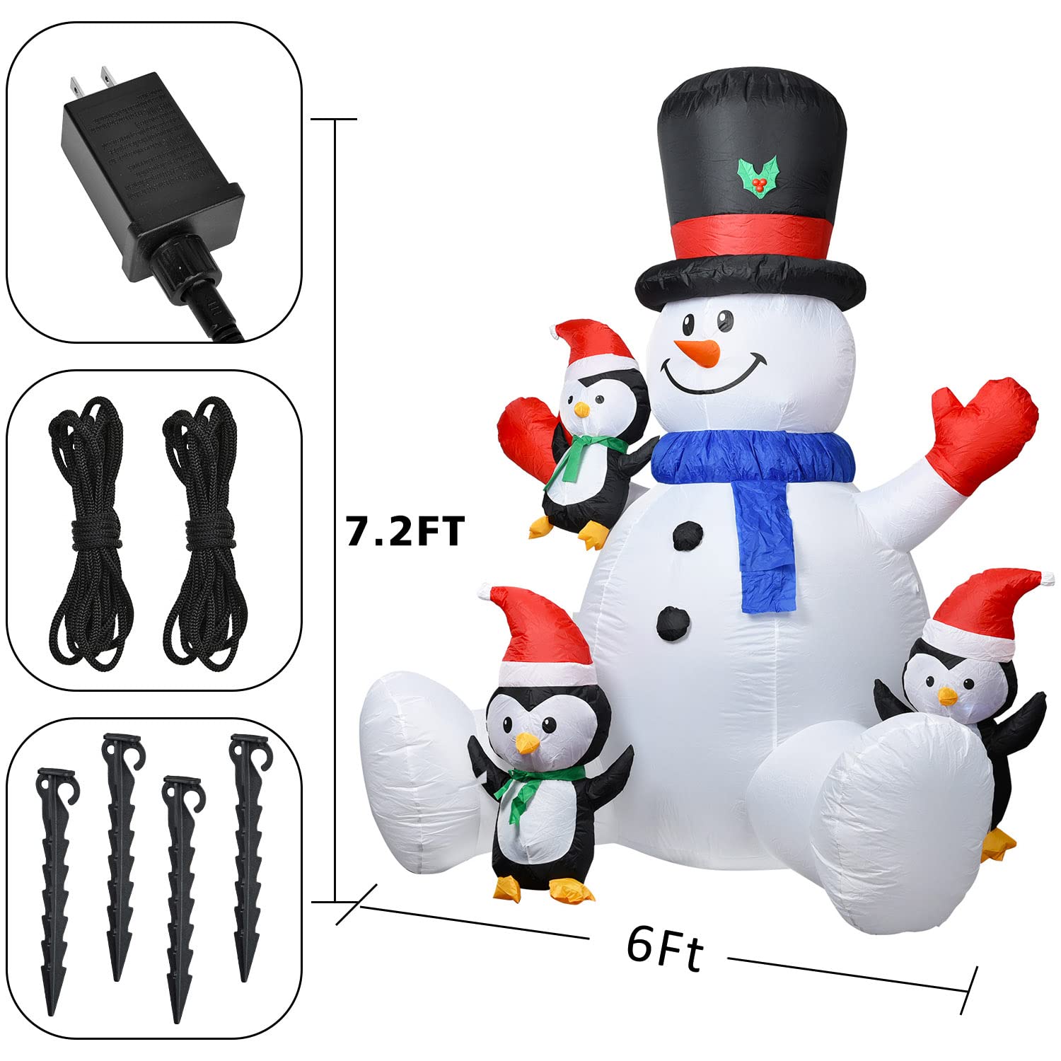 7Ft Inflatable Christmas Snowman With Penguins, Rotating 7 Color Changing Led Lights And 3Led Lights Xmas Holiday Blow U